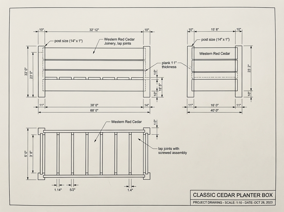 Classic Cedar Planter Box drawing