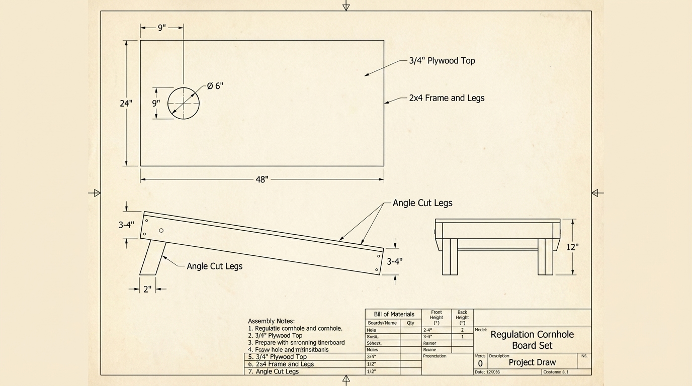 Regulation Cornhole Board Set drawing