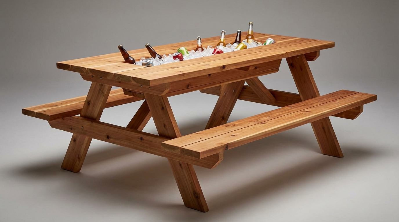 Cedar Picnic Table with Built-In Ice Trough