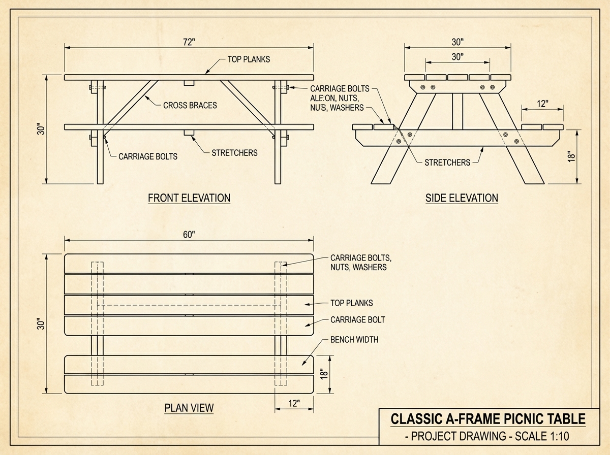 Classic A-Frame Picnic Table drawing
