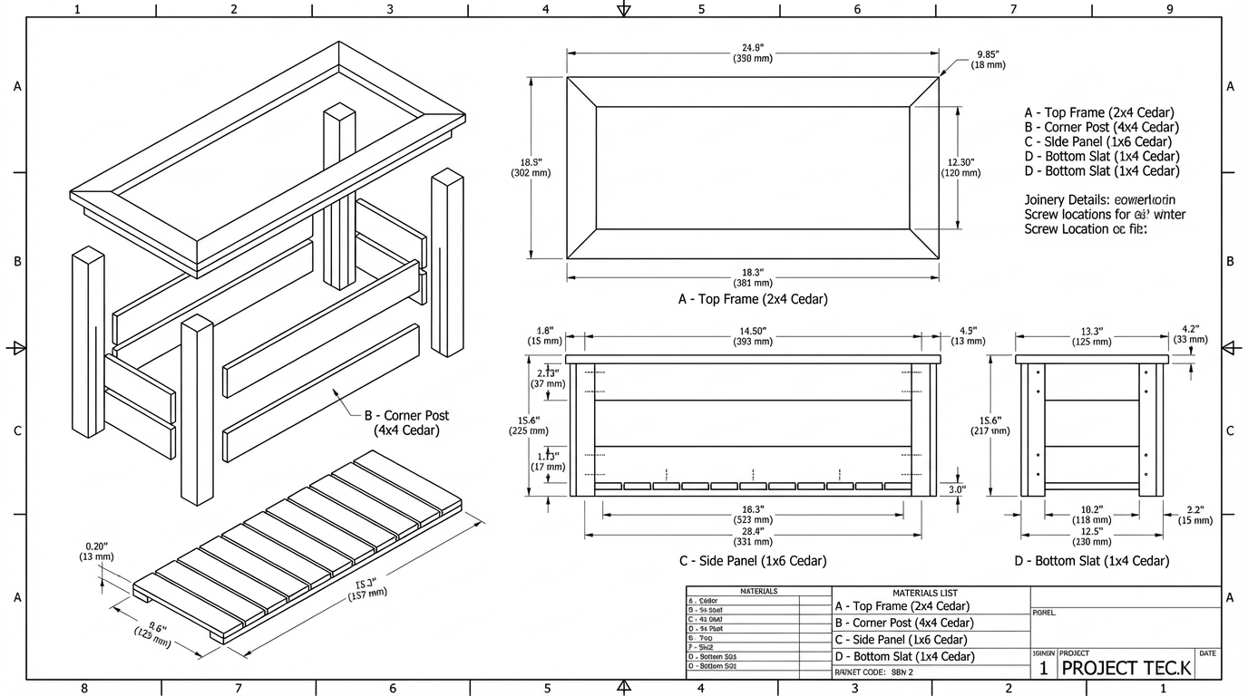 Classic Cedar Planter Box drawing