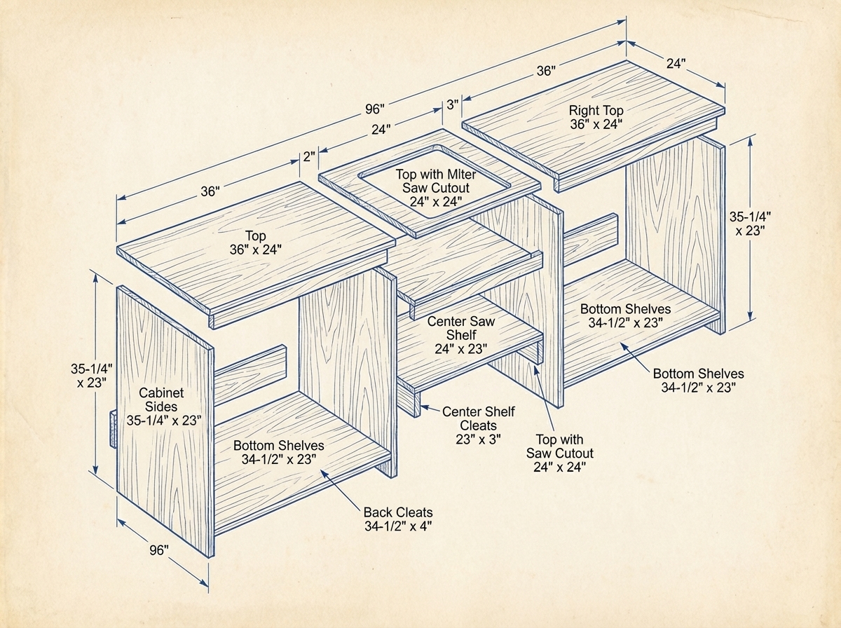 Pro-Style Modular Miter Saw Station drawing