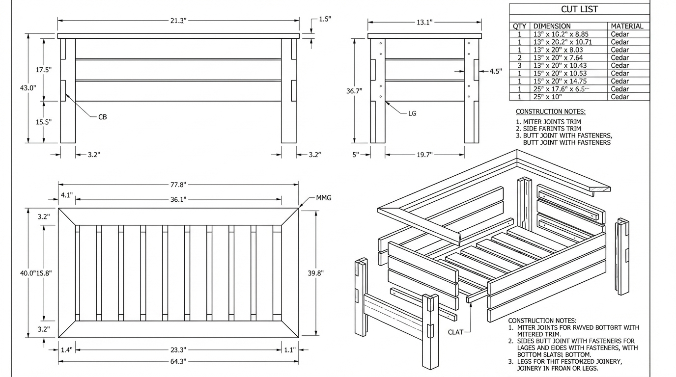 Classic Cedar Planter Box drawing