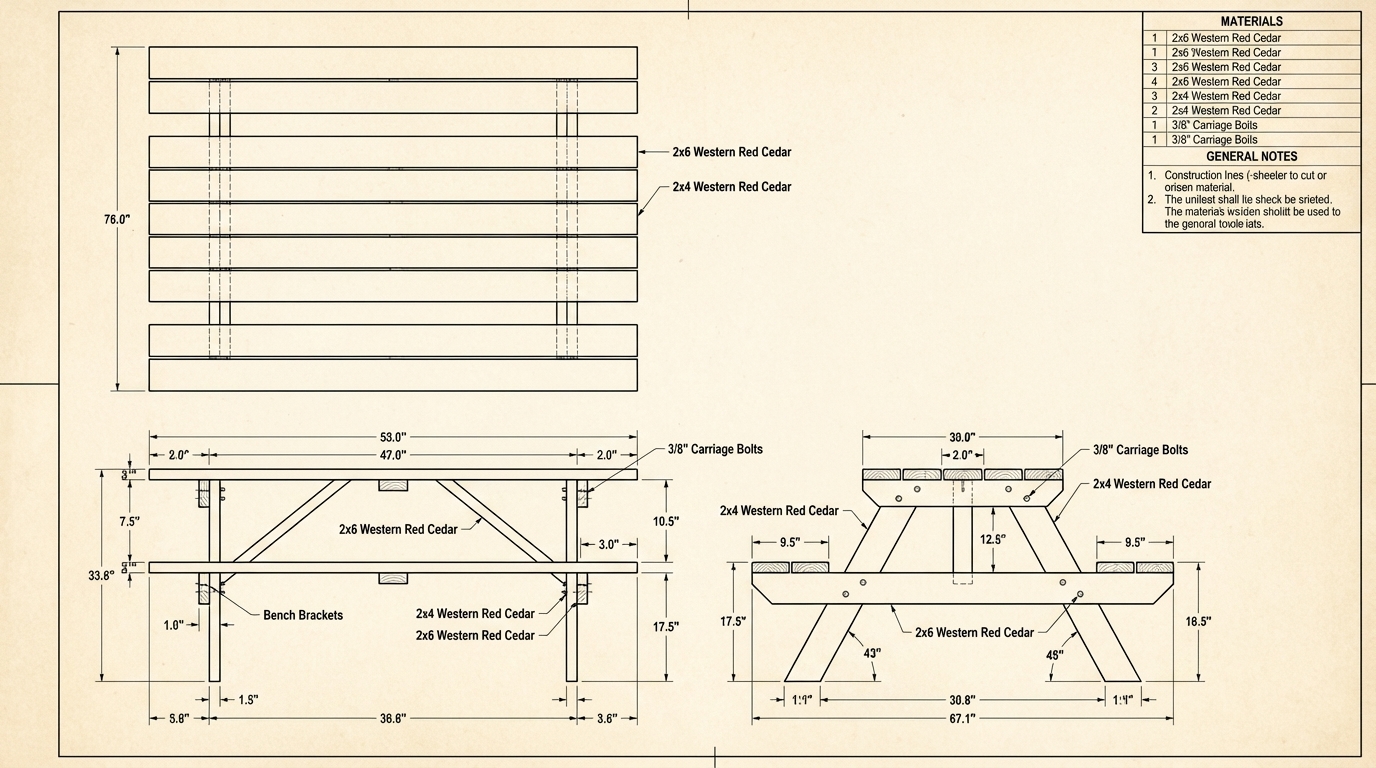 Classic Cedar A-Frame Picnic Table drawing