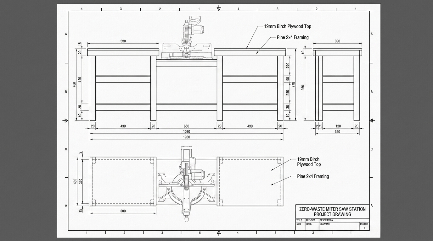 Zero-Waste Miter Saw Station drawing